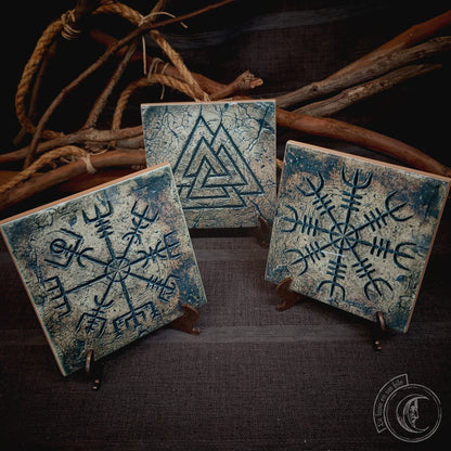 Norse Altar Symbols Tile Set of 3 - Viking Ceramic Decor