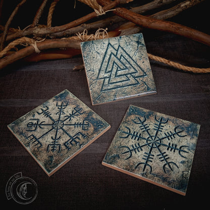 Norse Altar Symbols Tile Set of 3 - Viking Ceramic Decor