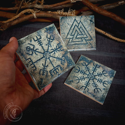 Norse Altar Symbols Tile Set of 3 - Viking Ceramic Decor