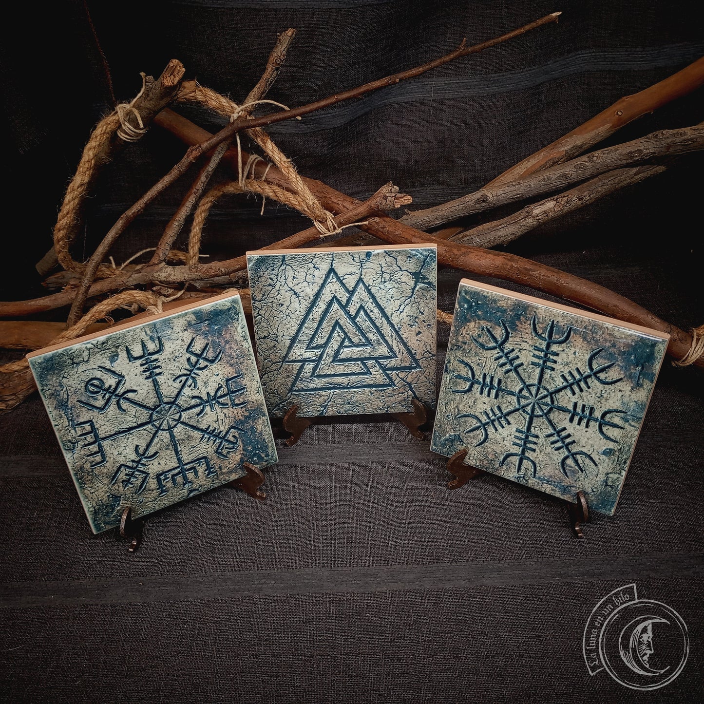 Norse Altar Symbols Tile Set of 3 - Viking Ceramic Decor