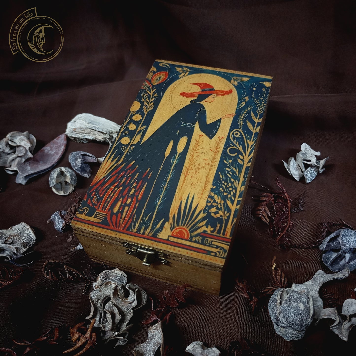 Caja de Tarot Bruja Whimsigothic - Estuche de Madera Estilo Folk Art 
