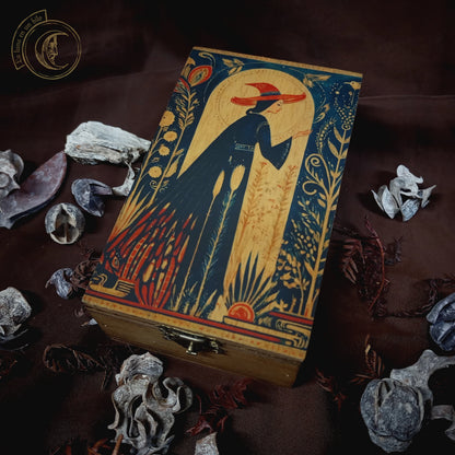 Caja de Tarot Bruja Whimsigothic - Estuche de Madera Estilo Folk Art 