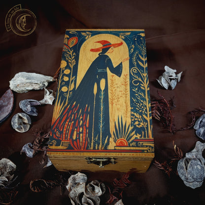 Caja de Tarot Bruja Whimsigothic - Estuche de Madera Estilo Folk Art 