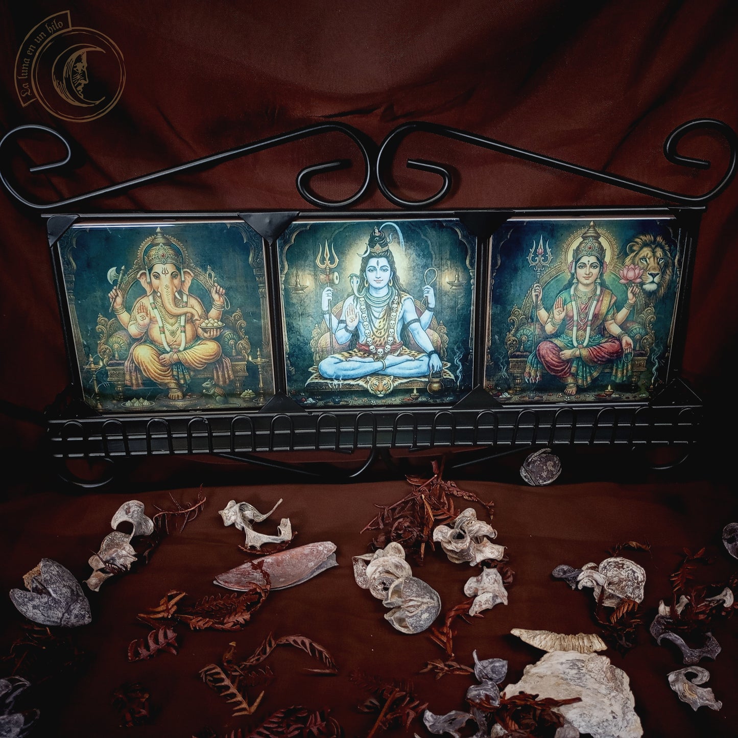 Shiva Familie Altar: Ganesha, Shiva & Parvati Schmiedeeisen Schrein