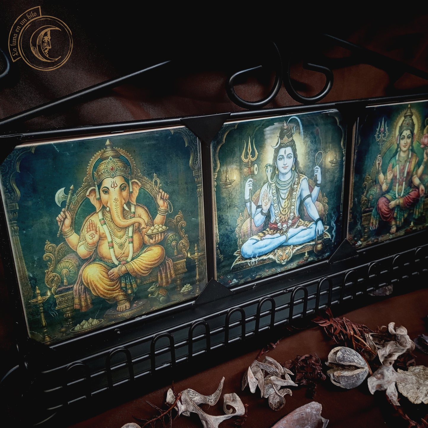 Shiva Familie Altar: Ganesha, Shiva & Parvati Schmiedeeisen Schrein