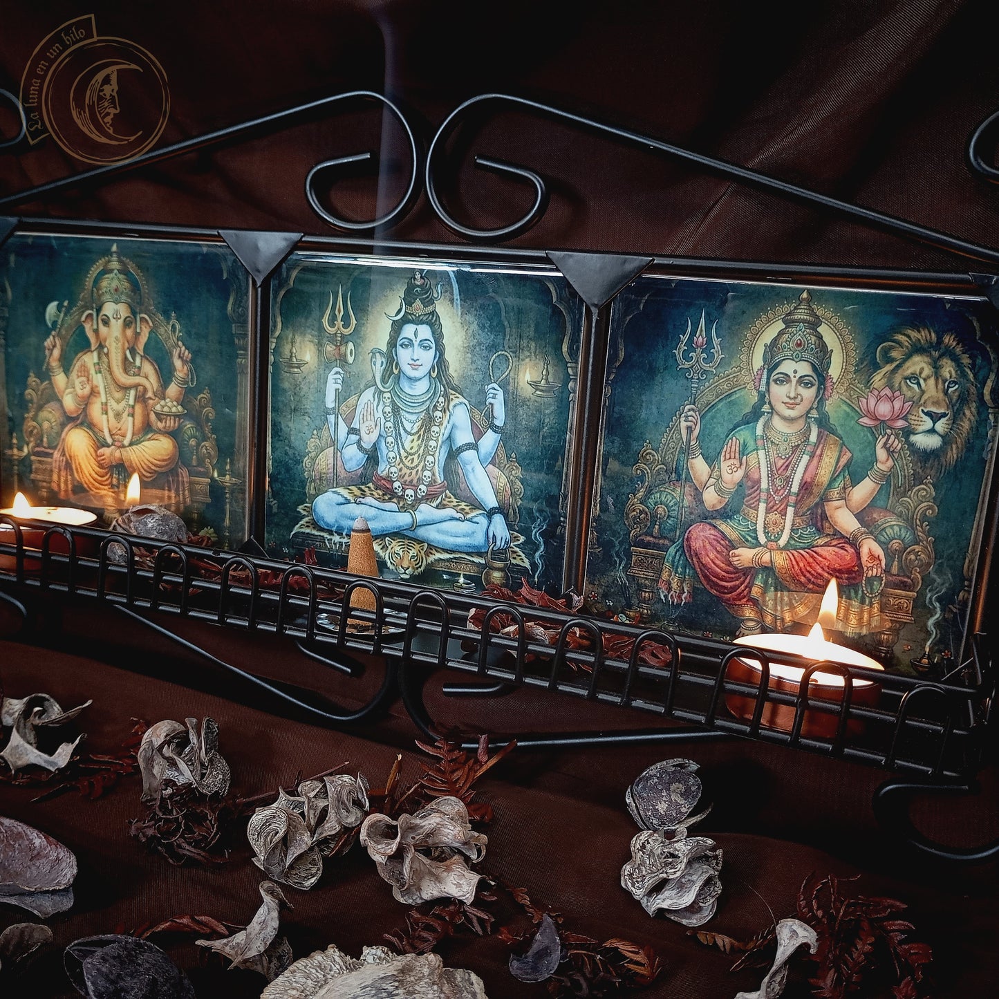 Shiva Familie Altar: Ganesha, Shiva & Parvati Schmiedeeisen Schrein