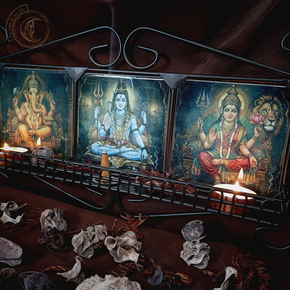 Shiva Familie Altar: Ganesha, Shiva & Parvati Schmiedeeisen Schrein