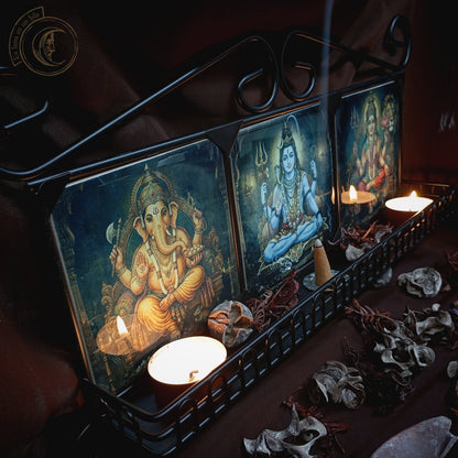Shiva Familie Altar: Ganesha, Shiva & Parvati Schmiedeeisen Schrein