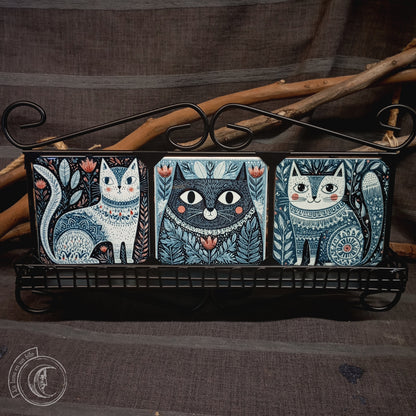 Scandinavian Folk Cats Wall Shelf | Wrought Iron Shrine