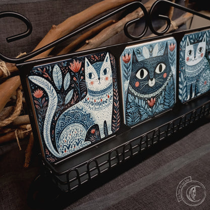 Scandinavian Folk Cats Wall Shelf | Wrought Iron Shrine
