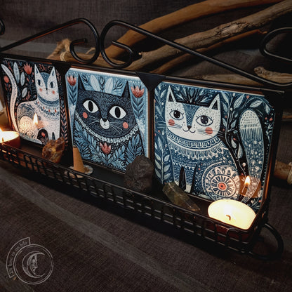 Scandinavian Folk Cats Wall Shelf | Wrought Iron Shrine