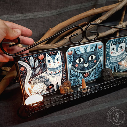 Scandinavian Folk Cats Wall Shelf | Wrought Iron Shrine
