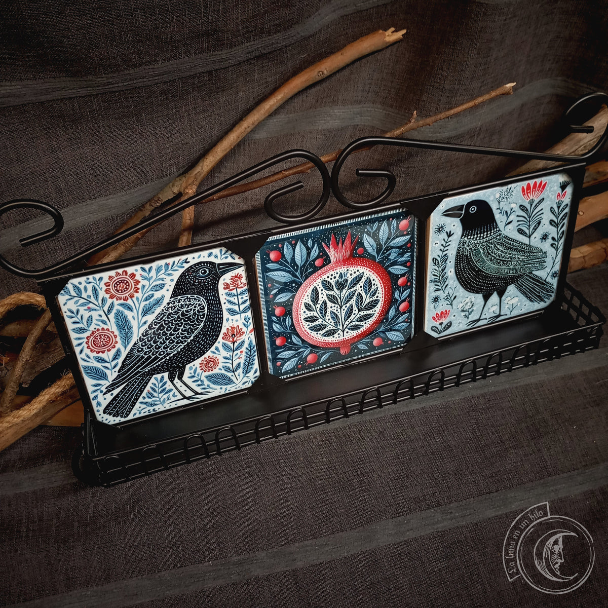 Étagère Murale Corbeau Folk Scandinave | Autel en Fer Forgé
