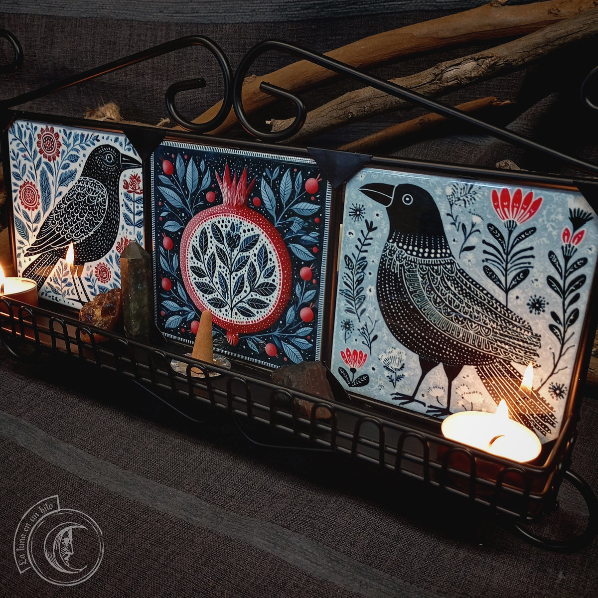 Étagère Murale Corbeau Folk Scandinave | Autel en Fer Forgé