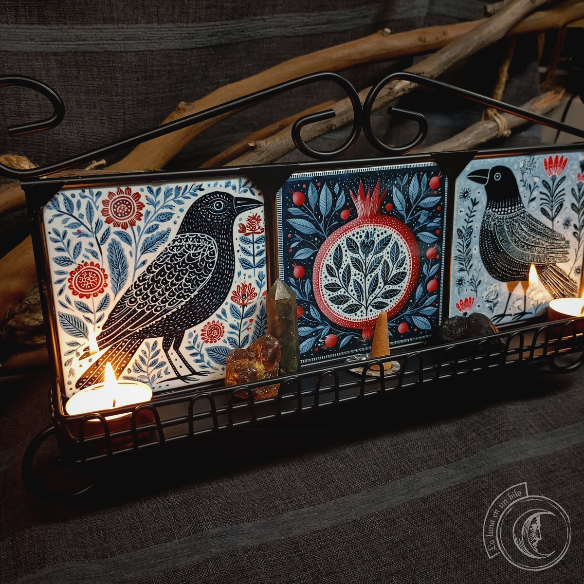 Étagère Murale Corbeau Folk Scandinave | Autel en Fer Forgé