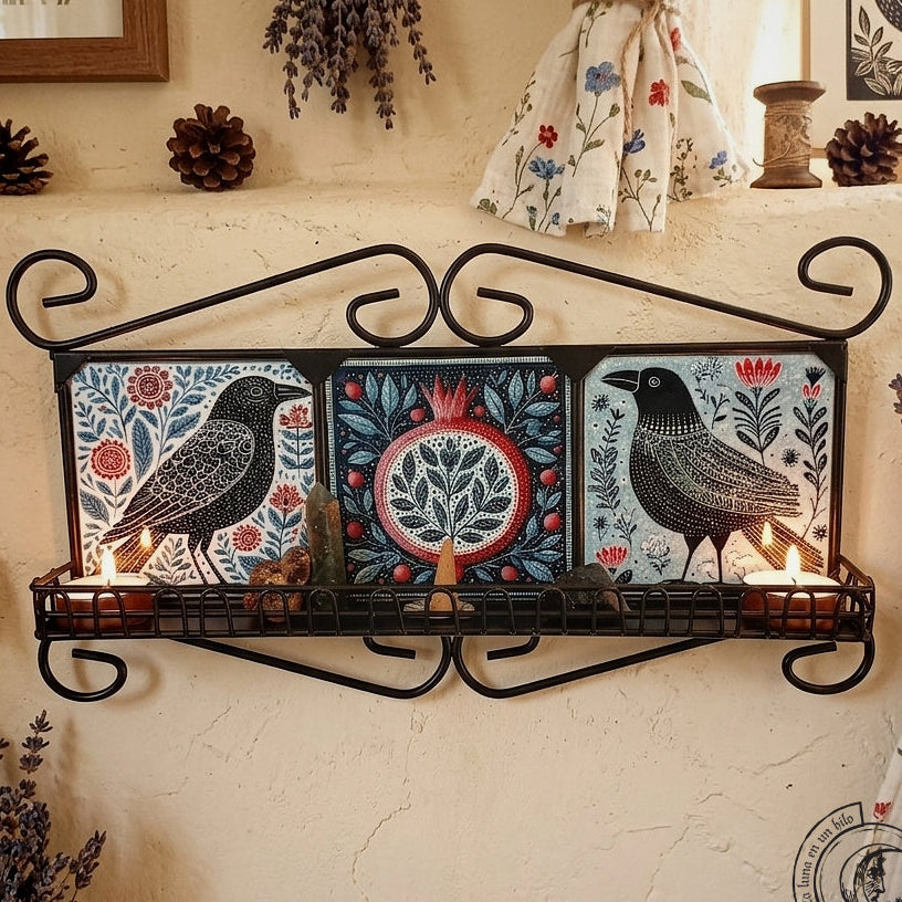 Étagère Murale Corbeau Folk Scandinave | Autel en Fer Forgé