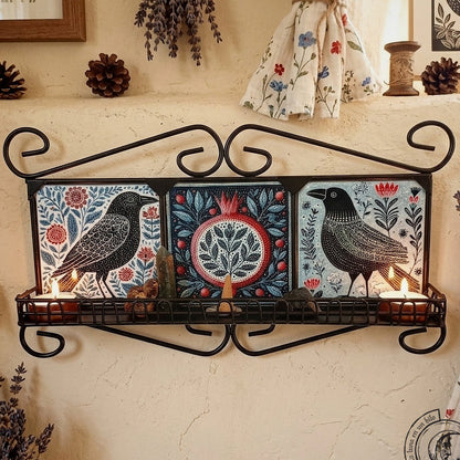 Étagère Murale Corbeau Folk Scandinave | Autel en Fer Forgé