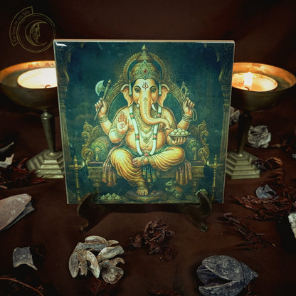 Azulejo Cerámico de Ganesha - Dios Elefante Hindú, Altar Prosperidad y Éxito