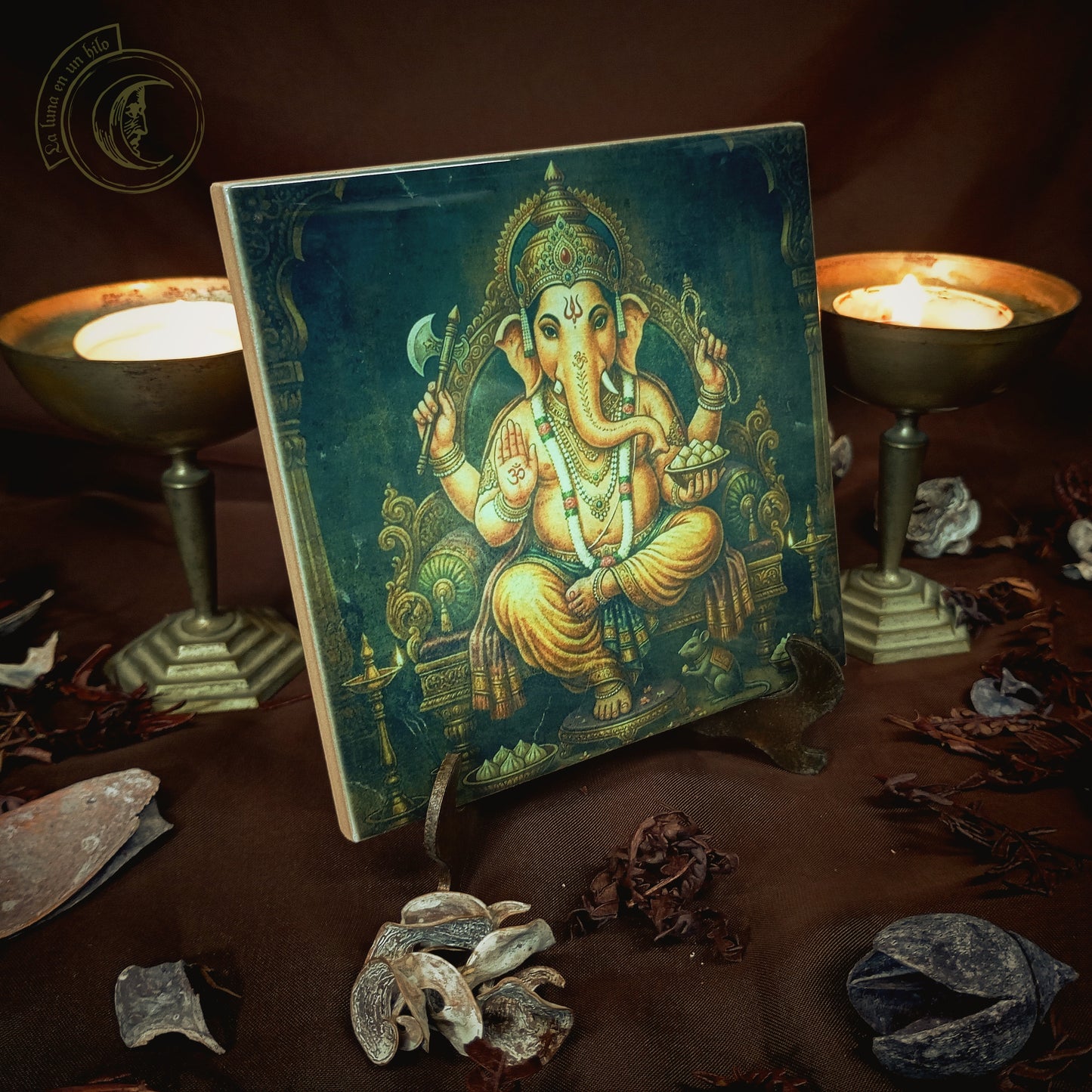 Azulejo Cerámico de Ganesha - Dios Elefante Hindú, Altar Prosperidad y Éxito
