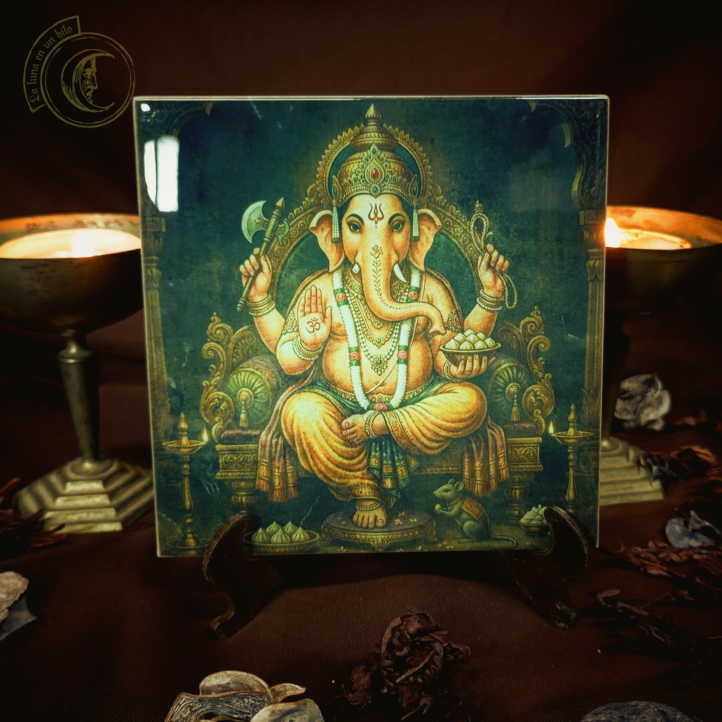Azulejo Cerámico de Ganesha - Dios Elefante Hindú, Altar Prosperidad y Éxito