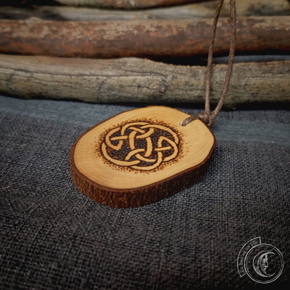 Lugh's Knot Handcrafted Olive Wood Pendant - Celtic Necklace