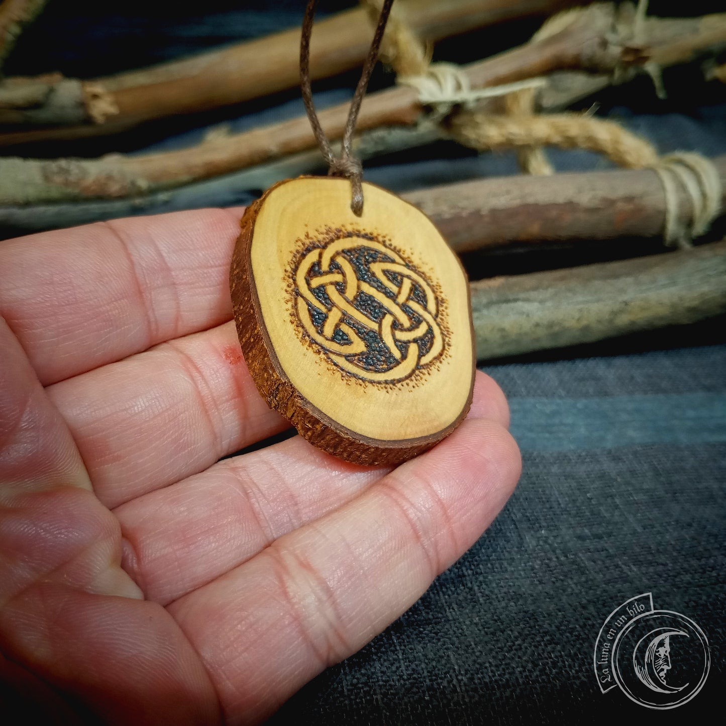 Lugh's Knot Handcrafted Olive Wood Pendant - Celtic Necklace