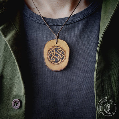 Lugh's Knot Handcrafted Olive Wood Pendant - Celtic Necklace