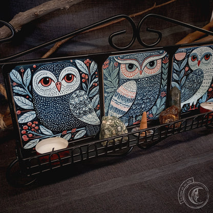 Scandinavian Folk Owl Wall Shelf | Wrought Iron Shrine