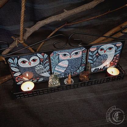 Scandinavian Folk Owl Wall Shelf | Wrought Iron Shrine