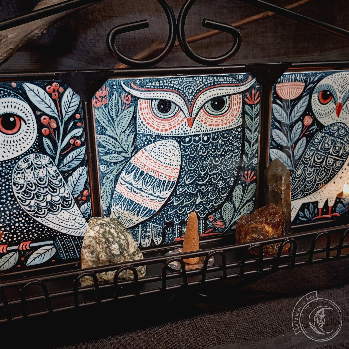 Scandinavian Folk Owl Wall Shelf | Wrought Iron Shrine