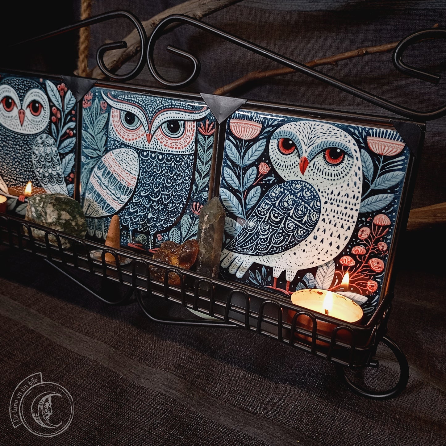 Scandinavian Folk Owl Wall Shelf | Wrought Iron Shrine