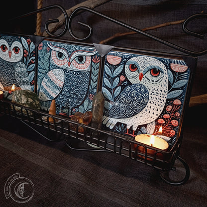 Scandinavian Folk Owl Wall Shelf | Wrought Iron Shrine