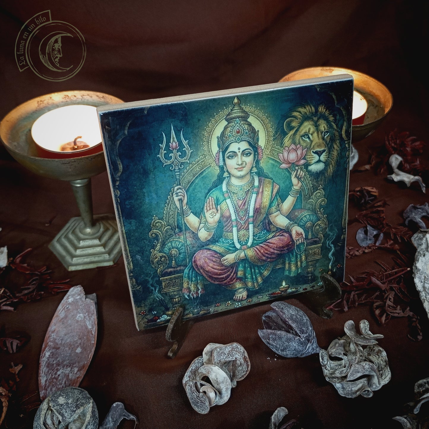 Azulejo Cerámico Diosa Parvati - Decoración de Altar Shakti y Energía Femenina
