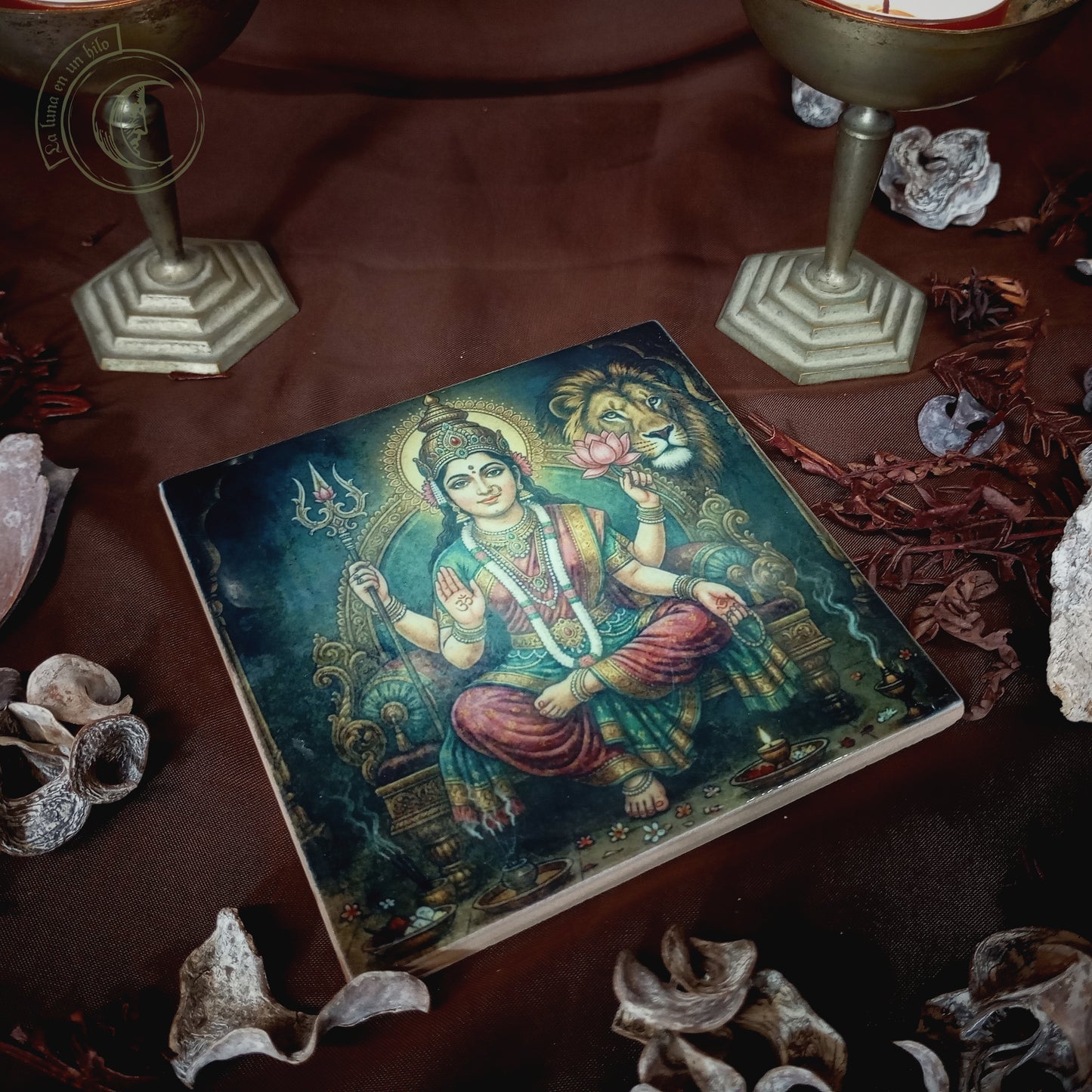 Azulejo Cerámico Diosa Parvati - Decoración de Altar Shakti y Energía Femenina