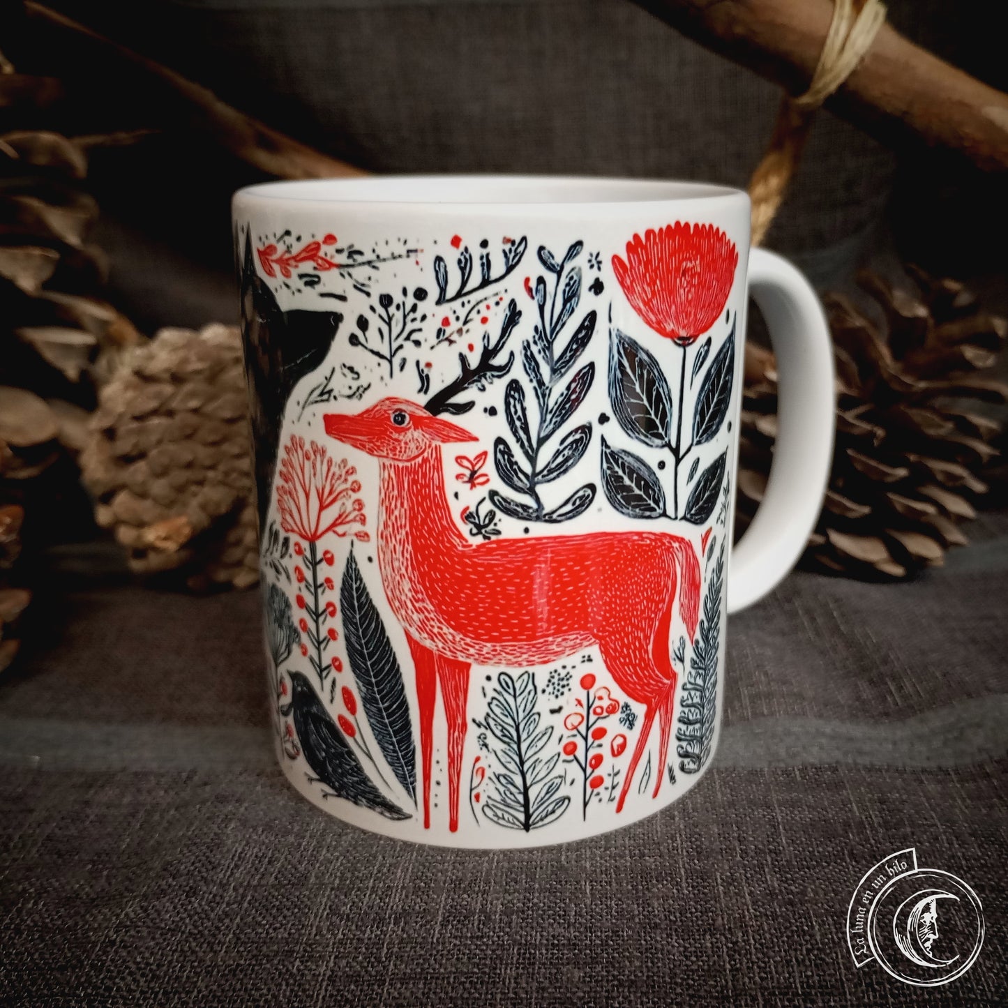 Wolf & Deer Scandinavian Folk Art Mug