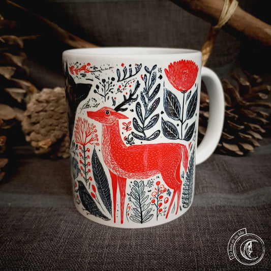 Wolf & Deer Skandinavische Volkskunst-Tasse