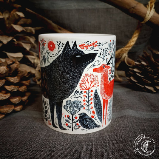 Wolf & Deer Skandinavische Volkskunst-Tasse