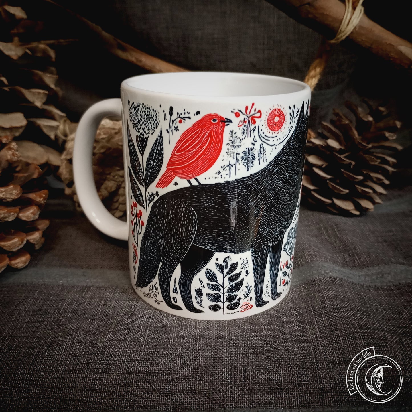 Wolf & Deer Scandinavian Folk Art Mug