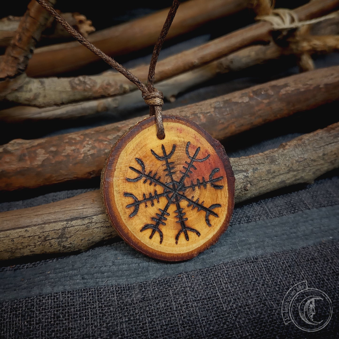Aegishjalmur Handcrafted Carob Wood Pendant - Viking Necklace
