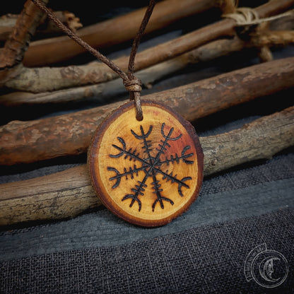 Aegishjalmur Handcrafted Carob Wood Pendant - Viking Necklace