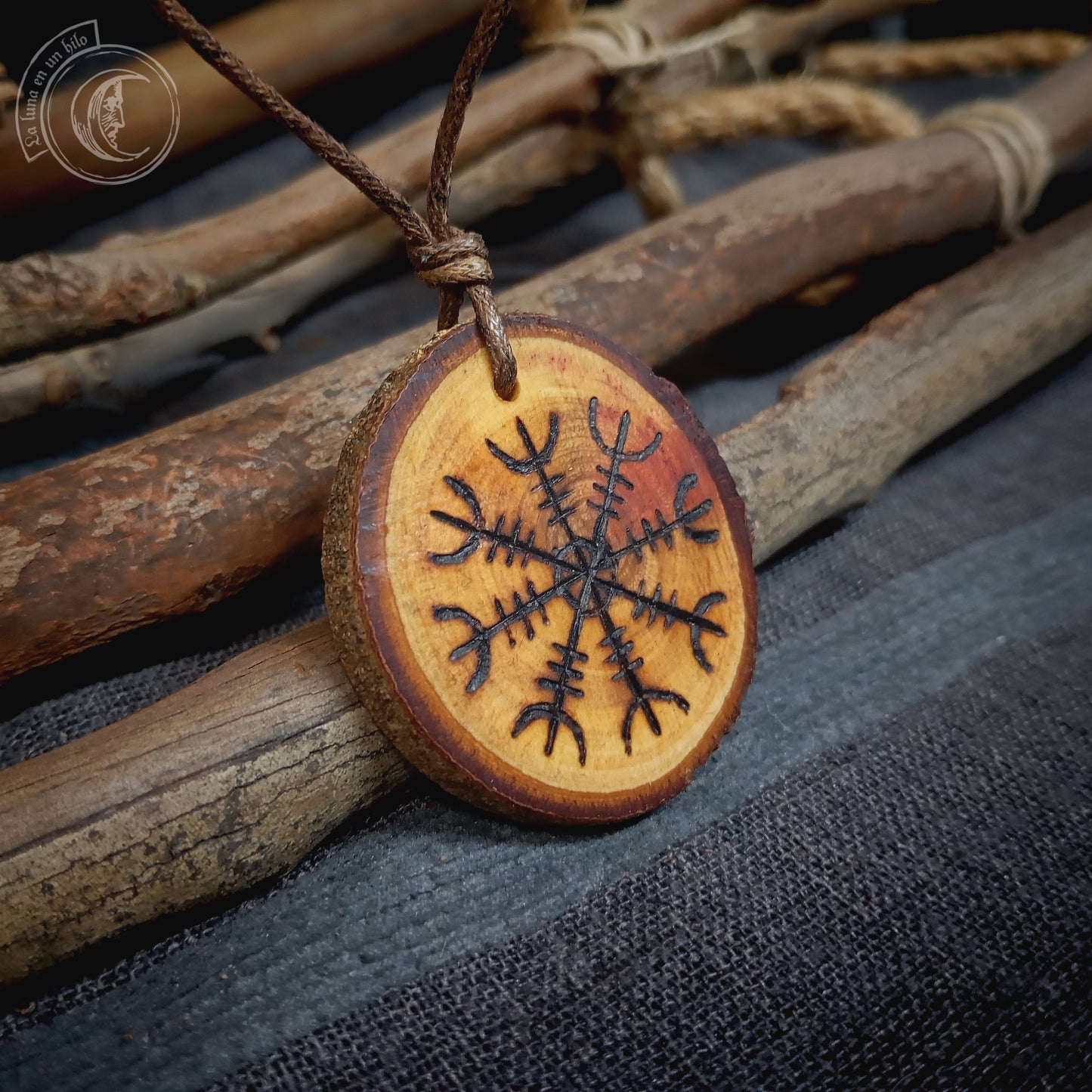 Aegishjalmur Handcrafted Carob Wood Pendant - Viking Necklace