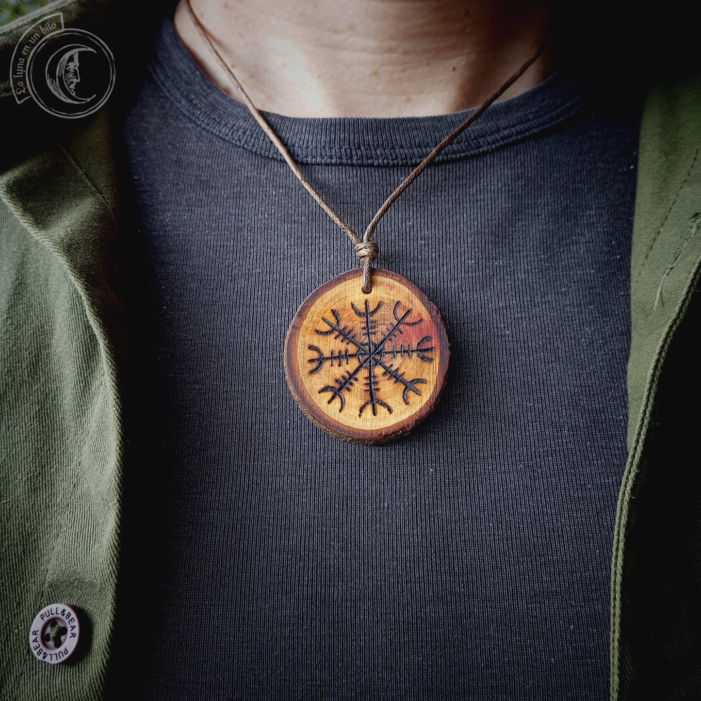 Aegishjalmur Handcrafted Carob Wood Pendant - Viking Necklace