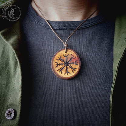 Aegishjalmur Handcrafted Carob Wood Pendant - Viking Necklace