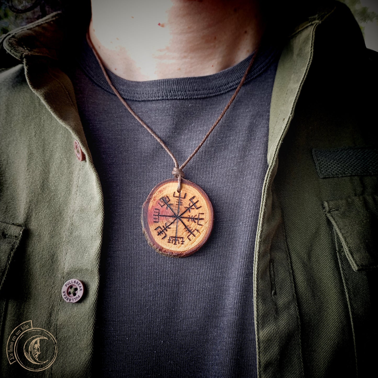 Vegvisir Handcrafted Carob Wood Pendant - Norse Compass Viking Necklace